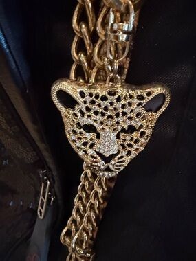 Rare Sterling O’Keefe Ski Boot Backpack Leopard-Print Straps Gold Chain Accents